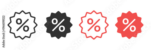 Percentage discount icon set, percent sale symbols, discount tag graphics, promotional offer icons, retail and ecommerce marketing concept, clean vector design elements for online stores, banners, and