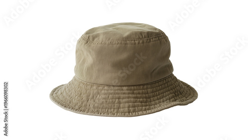 Tableau sur toile Beige fabric bucket hat with stitched brim, isolated on transparent background f
