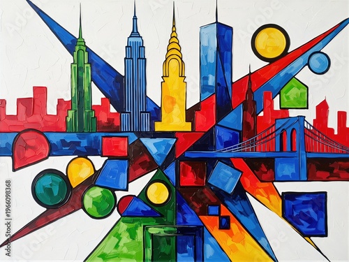 Colorful abstract New York skyline geometric pop art illustration