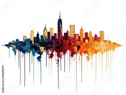 Colorful abstract New York skyline with paint drip artistic illustration