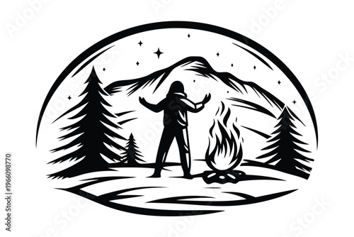 Black and white silhouette of a person standing behind a desk, secretary or administrative professional