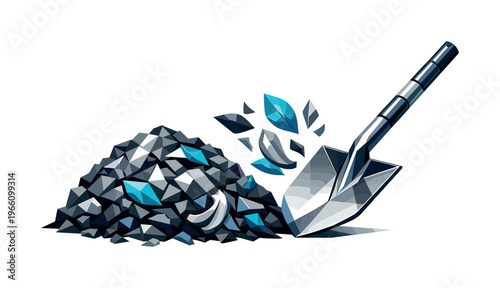 Low-poly vector illustration focused on compost turn mix showing the setup moment before turning, geometric compost mound