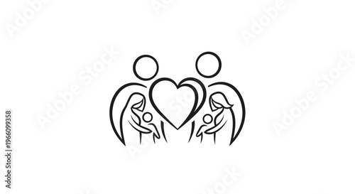 Loving Family of Four with Parents and Two Babies Forming a Heart Shape, Symbolizing Unity and Bond on Isolated White Background