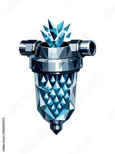 Low-poly vector illustration focused on filter clean flow showing the setup moment before purification, geometric filter