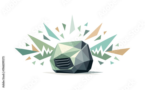 Low-poly vector illustration focused on air sensor pulse, sleek faceted air quality sensor emitting sharp triangular pulse waves