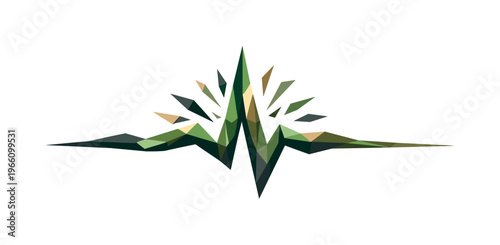 Low-poly vector illustration focused on heartbeat line spike, sharp angular electrocardiogram line forming a dramatic spike peak