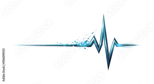 Low-poly vector illustration focused on heartbeat line spike showing the setup moment before the pulse, geometric ECG line moving