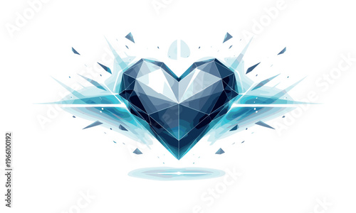 Low-poly vector illustration focused on love heart pulse showing the setup moment before the beat, geometric heart calm and