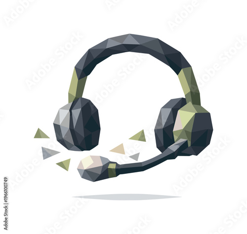 Low-poly vector illustration focused on headset call connect after the connection stabilizes, geometric headset with calm