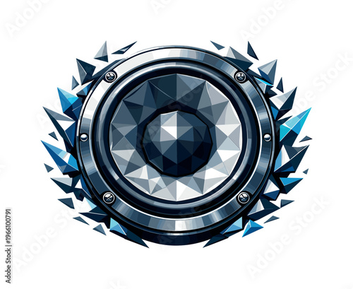 Low-poly vector illustration focused on speaker bass boom showing the setup moment before the sound pulse, geometric speaker cone