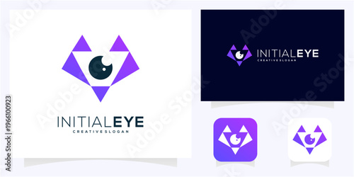 Modern letter V initial with Eye tech logo design vector icon symbol. Abstract Digital Vision Concept.