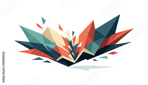 Unfolding Geometric Map. Low-poly vector illustration of a map rapidly unfolding in mid-flick, multiple faceted panels spreading