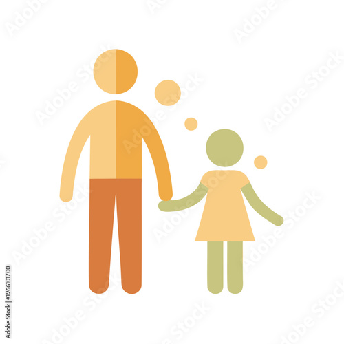 Adult and child holding hands in a simple cartoon style illustration