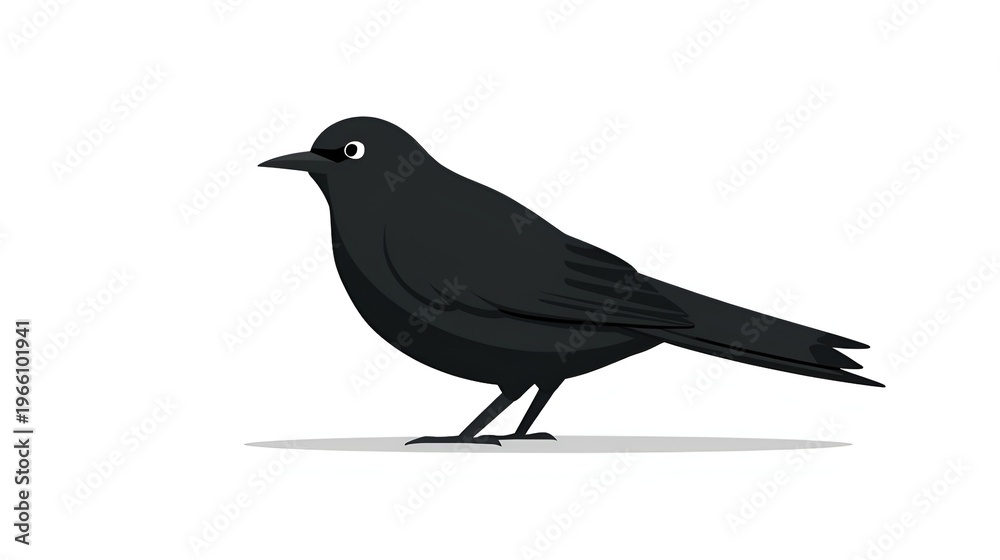 Fototapeta premium Sturdy Crow: A solid black illustration of a standing bird, focusing on a robust and grounded silhouette.