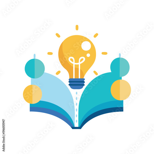 An open book with a glowing lightbulb symbolizing enlightenment and ideas