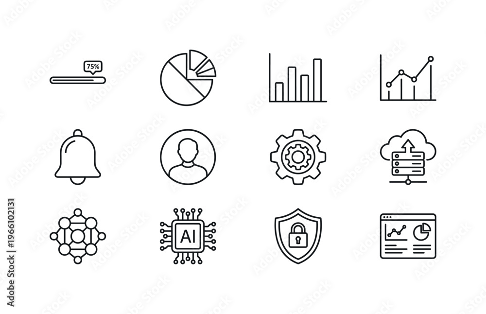 Fototapeta premium Collection of modern outline icons for business analytics and technology concepts