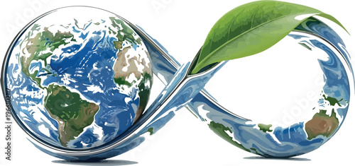 This conceptual image powerfully symbolizes the infinite loop of sustainable living connecting planet earth resources with vital plant growth.