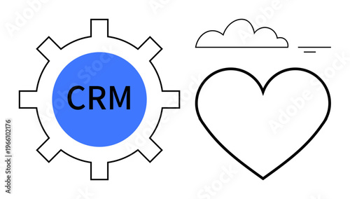 CRM concept. CRM gear s customer relationship management integration. The heart and cloud connection, emotional value, and cloud-based CRM. For business, marketing, and innovation