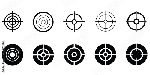 Target Icons, Bullseye And Crosshairs Icon Set, Goal Symbols, Aim Illustration, Precision Icon Collection, Shooting Target Graphics