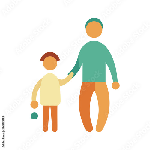 Adult and child holding hands while walking together in a park setting