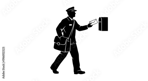1 may, may day, Labor day icons representing international workers, silhouette of a postman delivering mail letter to a mailbox, vector