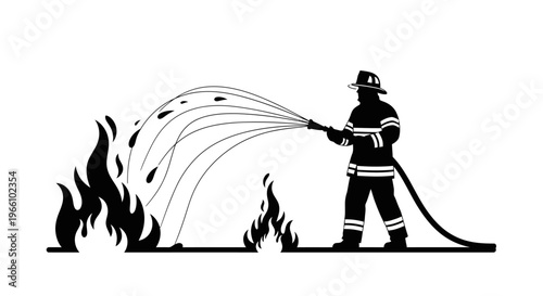 1 may, may day, Labor day icons representing international workers, silhouette of a fireman spraying water to extinguish a fire, vector