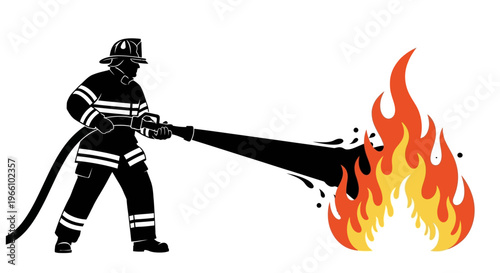 may day, Labor day icons representing international workers, silhouette of a firefighter putting out a fire with a hose, vector