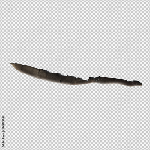 Paper burnt stroke, charred overlay paper side line dirty stain ash vector realistic isolated on transparent background
