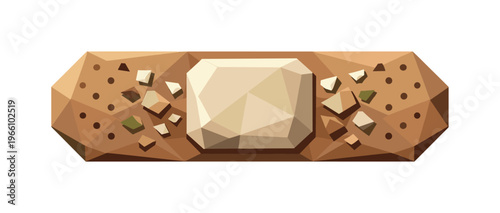 Low-poly vector illustration of a first aid adhesive bandage as the central hero object, faceted rectangular bandage with