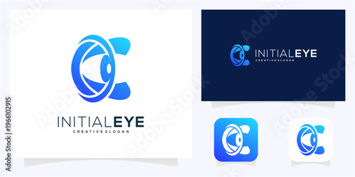 Modern letter C initial with Eye tech logo design vector icon symbol. Abstract Digital Vision Concept.
