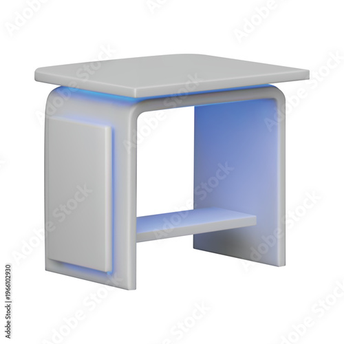 Service desk vector 3D mockup, promotional table counter, presentation stand, desktop furniture with led illumination