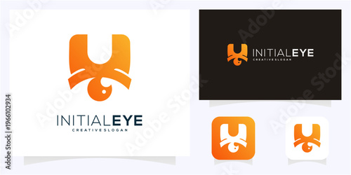 Minimal letter U initial with Eye logo design idea. Abstract vision monogram gradient icon symbol.
