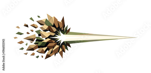 Low-poly vector illustration of a light beam continuing forward after the breakthrough, angular ray stabilized while polygon