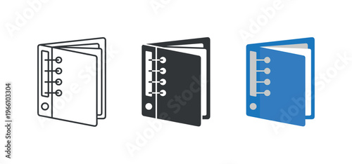 Binder icons showing outline, solid fill, and colorful 3D versions