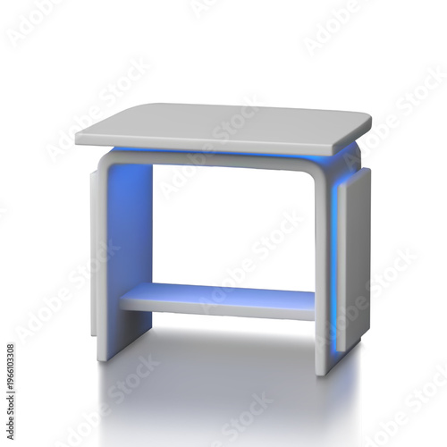 Service desk realistic vector 3D mockup, promotional table counter, presentation stall, desktop with led illumination