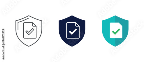 Shield icons with document and checkmark for security and approval concepts