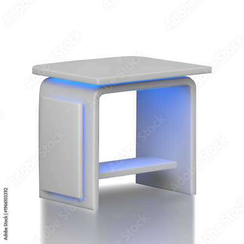 Service desk realistic vector 3D mockup, promotional table counter, desktop, information stand with led illumination