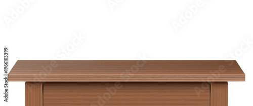 Wooden tabletop, service desk, desktop vector realistic 3D mockup, reception, library table, office furniture element