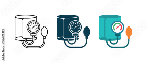 Medical blood pressure monitor cuff icons for health monitoring and diagnosis
