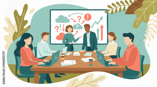 Business Team Collaboration and Strategy Discussion in Modern Office