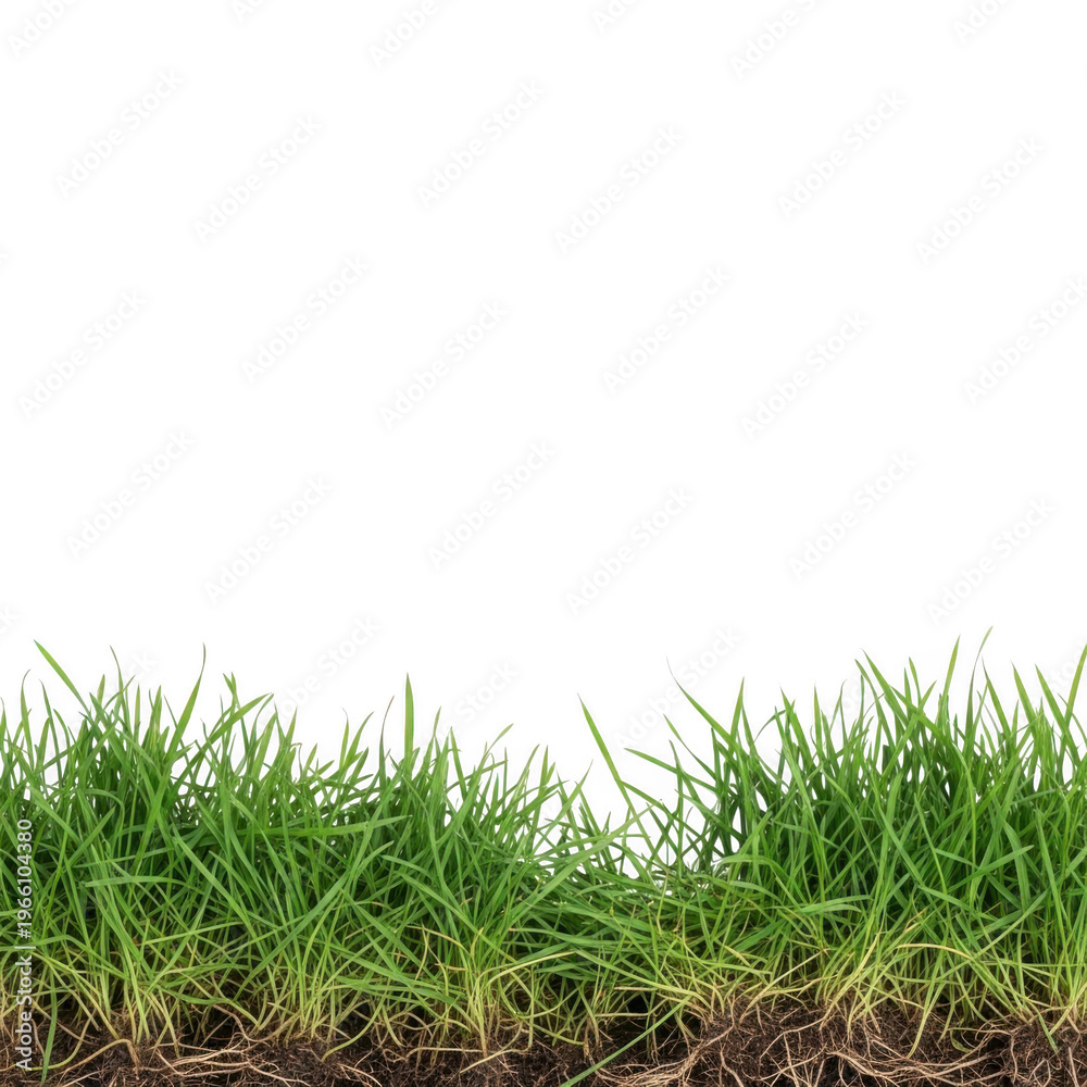 Fototapeta premium Vast grassy field with lush greenery under a clear sky isolated on transparent background