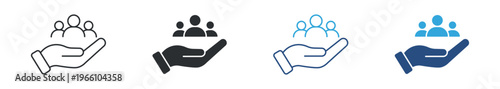 Hand Holding People Icon Set, Community Care and Support Symbols, Vector Illustration