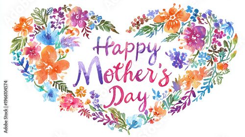 Happy Mothers Day background with painted flowers in heart shape