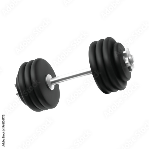 Realistic collapsible dumbbell with black plates of different sizes and a steel handle.