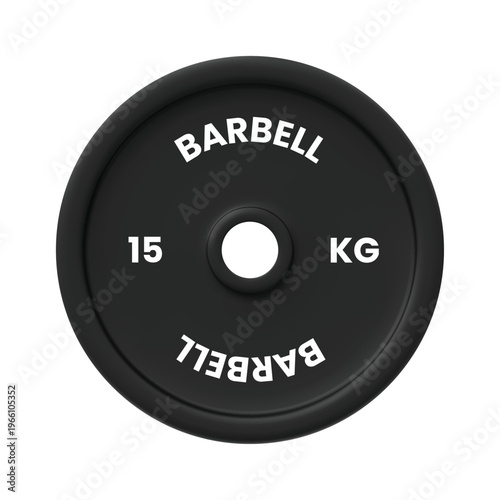 Barbell or dumbbell weight plate fifteen kilograms realistic 3D vector icon, gym weight lifting workout sport equipment