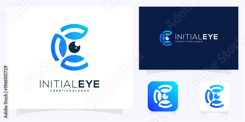 Unique letter C initial with Eye logo design idea. Abstract vision monogram gradient icon symbol.