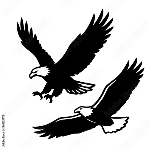 Vintage pen and ink style illustrations of eagles in vector format