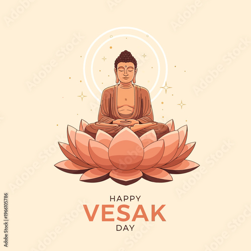 Buddha meditating on lotus flower, Happy Vesak Day, spiritual enlightenment, peace, Buddhism