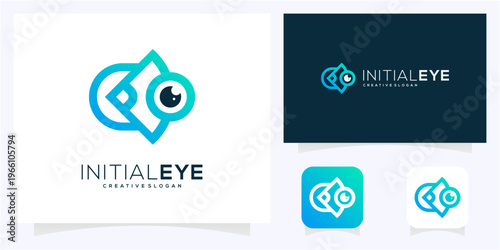 Unique letter C initial with Eye logo design idea. Abstract vision monogram gradient icon symbol.