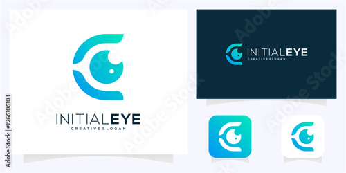 Minimal letter C initial with Eye logo design idea. Abstract vision monogram gradient icon symbol.